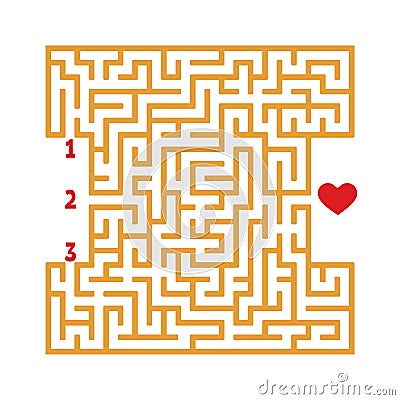 Color square maze. Game for kids. Puzzle for children. Find the right path to the heart. Labyrinth conundrum. Flat vector Vector Illustration