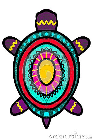 Color, stylized turtle with ornament - illustration. Cartoon Illustration