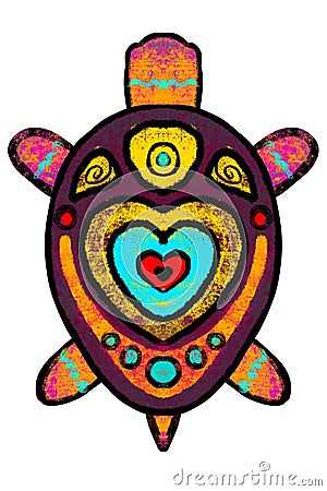 Color, stylized turtle with ornament - illustration. Cartoon Illustration