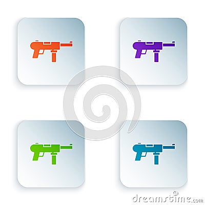 Color Submachine gun M3, Grease gun icon isolated on white background. Set colorful icons in square buttons. Vector Vector Illustration
