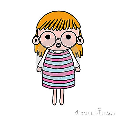 Color surprised girl child with glasses and hair Vector Illustration
