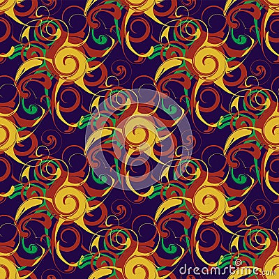 Color swirls seamless pattern on blue background. Vector image Vector Illustration