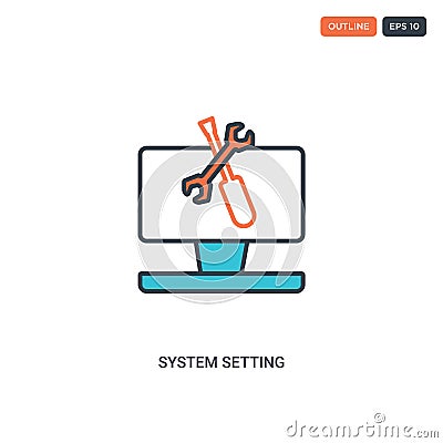 2 color System setting concept line vector icon. isolated two colored System setting outline icon with blue and red colors can be Vector Illustration