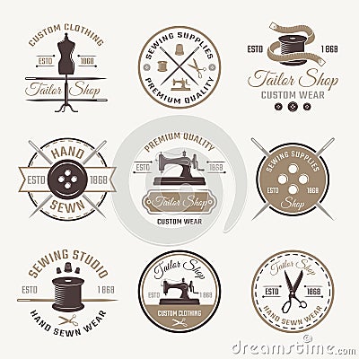 Color Tailor Emblem Set Vector Illustration