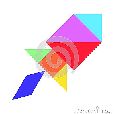 Color tangram puzzle in rocket or missile shape on white backgroun Vector Illustration