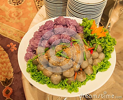 Color Tapioca Balls with Pork Filling in Buffet Line Stock Photo