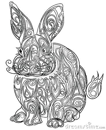 Color Therapy: An Anti-Stress Coloring Book Hare. Vector Illustration