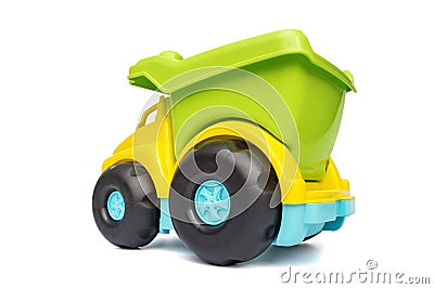 Color toy car. Colorful toy truck isolated on white background. Plastic car Stock Photo