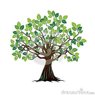 Color Tree and Roots. Vector Illustration. Stock Photo