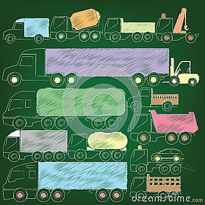 Color truck icons hand drawing by chalk Vector Illustration