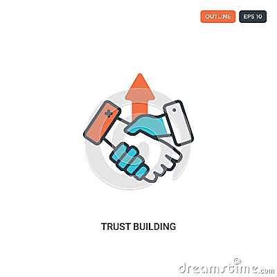 2 color trust building concept line vector icon. isolated two colored trust building outline icon with blue and red colors can be Vector Illustration