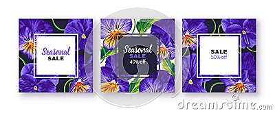 Set of square cards with vector floral design. Vector Illustration