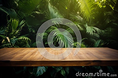 color up leaf design wooden green platform podium space mock palm. Generative AI. Stock Photo