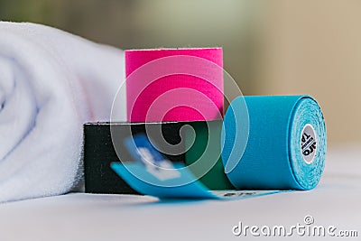 Color variety of therapeutic self adhesive tapes, Stock Photo