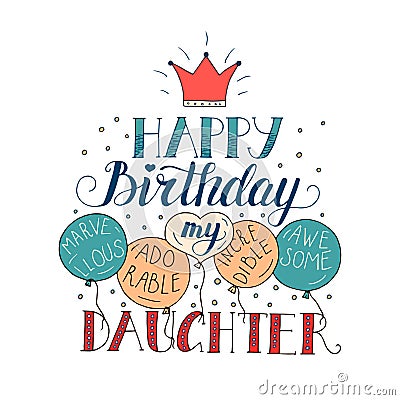 Color vector birthday card for daughter. Vector Illustration