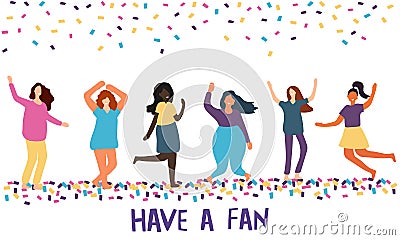 Color vector flat design on celebration party or event with female characters having fun and dance Stock Photo
