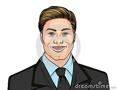 Color vector illustration of a portrait of a man in a business suit on a white background. Successful businessman in a suit with t Vector Illustration