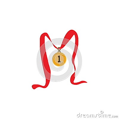Vector image. Gold medal on the red ribbon Vector Illustration