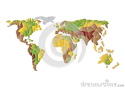Trendy vector world map silhouette of colorful low polygonal shapes isolated on white background. Vector Illustration