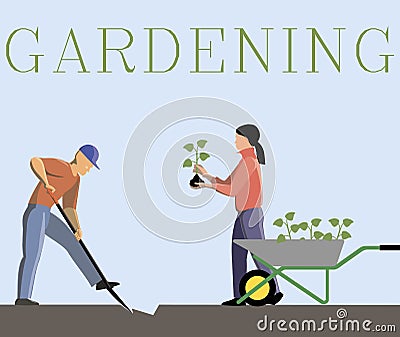 Color vector picture of gardening couple Vector Illustration