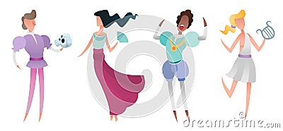 Actors in historical theatrical costumes Vector Illustration