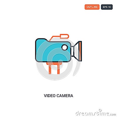 2 color Video camera concept line vector icon. isolated two colored Video camera outline icon with blue and red colors can be use Vector Illustration