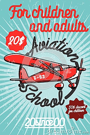 Color vintage Aviation poster Vector Illustration