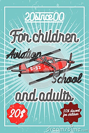 Color vintage Aviation poster Vector Illustration