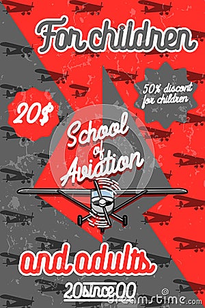 Color vintage Aviation poster Vector Illustration