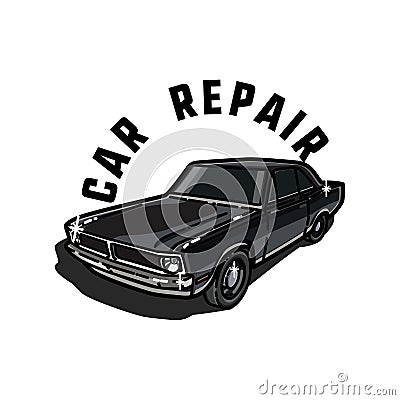 Color vintage car repair emblem Vector Illustration