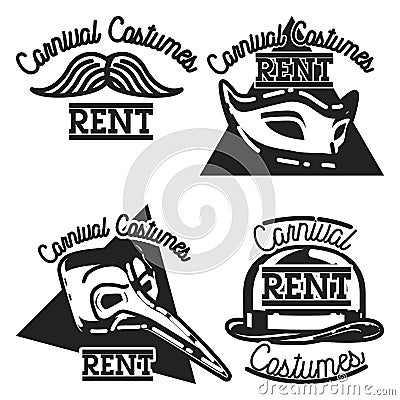 Color vintage carnival costumes rent emblems Vector Illustration