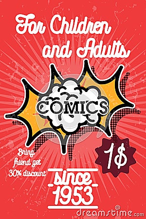 Color vintage comics shop banner Vector Illustration