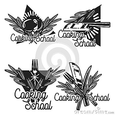 Color vintage cooking school emblems Vector Illustration