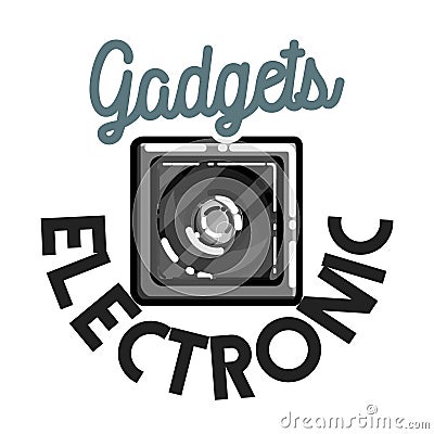 Color vintage electronic gadgets emblem Vector Illustration