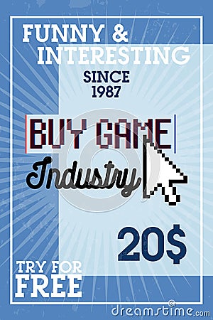 Color vintage game industry banner Vector Illustration