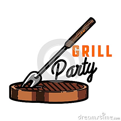 Color vintage grill party emblem Vector Illustration