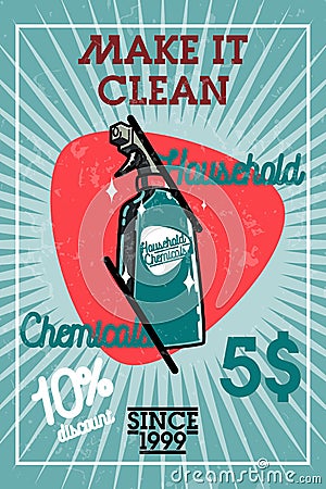 Color vintage household chemicals banner Vector Illustration