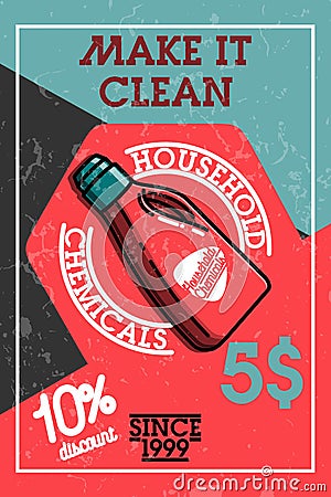 Color vintage household chemicals banner Vector Illustration