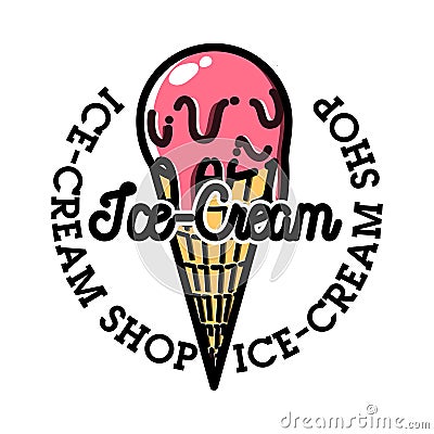 Color vintage ice-cream emblem Vector Illustration