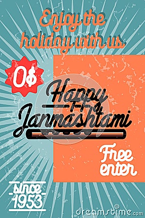 Color vintage janmashtami poster Vector Illustration