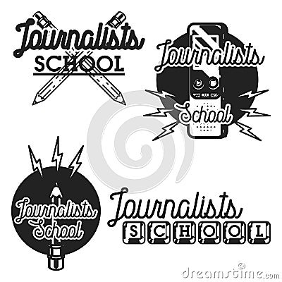 Color vintage journalists school emblems Vector Illustration