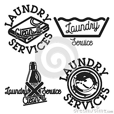 Color vintage laundry services emblems Vector Illustration