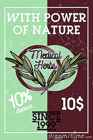 Color vintage medical plants herbs banner Vector Illustration