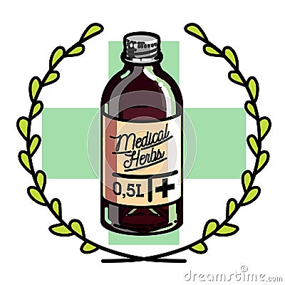 Color vintage medical plants herbs emblem Vector Illustration