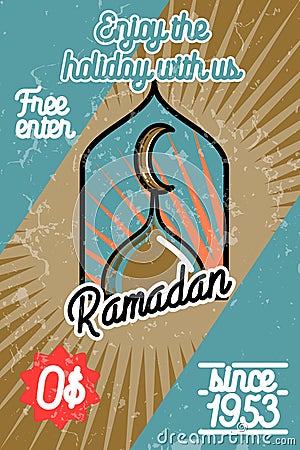 Color vintage ramadan banner Vector Illustration