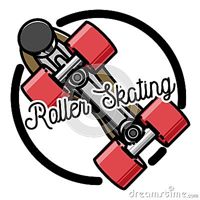 Color vintage roller Skates emblem Vector Illustration