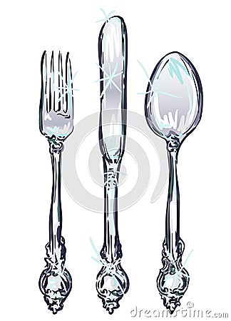 Color Vintage Silverware Vector Illustration