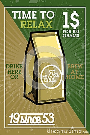 Color vintage tea shop banner Vector Illustration