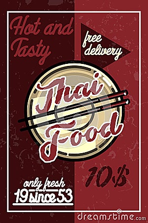 Color vintage thai food banner Vector Illustration