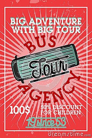 Color vintage tour agency banner Vector Illustration